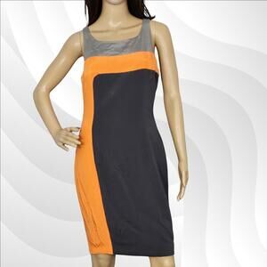 2/$50 Jay Godfrey Grey, Orange & Black Colorblock Sleeveless Silk Dress Size 8